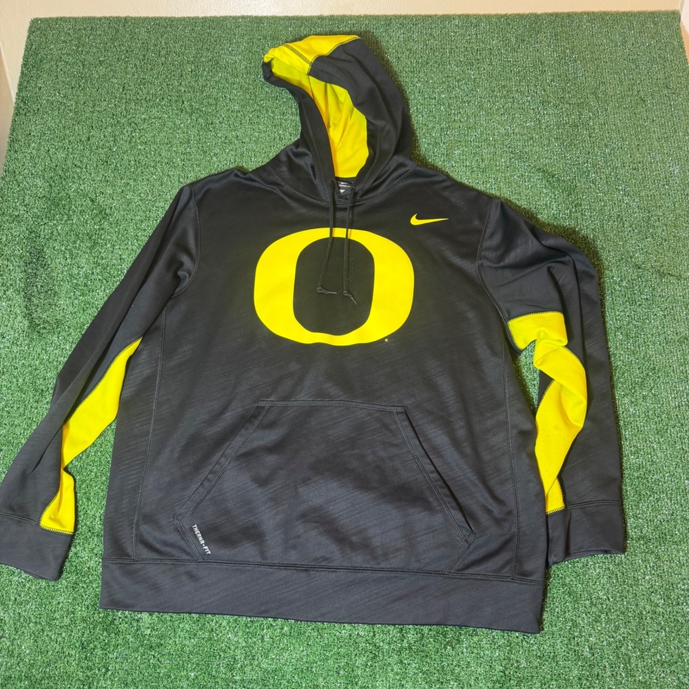 Nike Oregon Ducks Therma-FIT Hoodie Black Yellow Mens XL Sweatshirt 0469